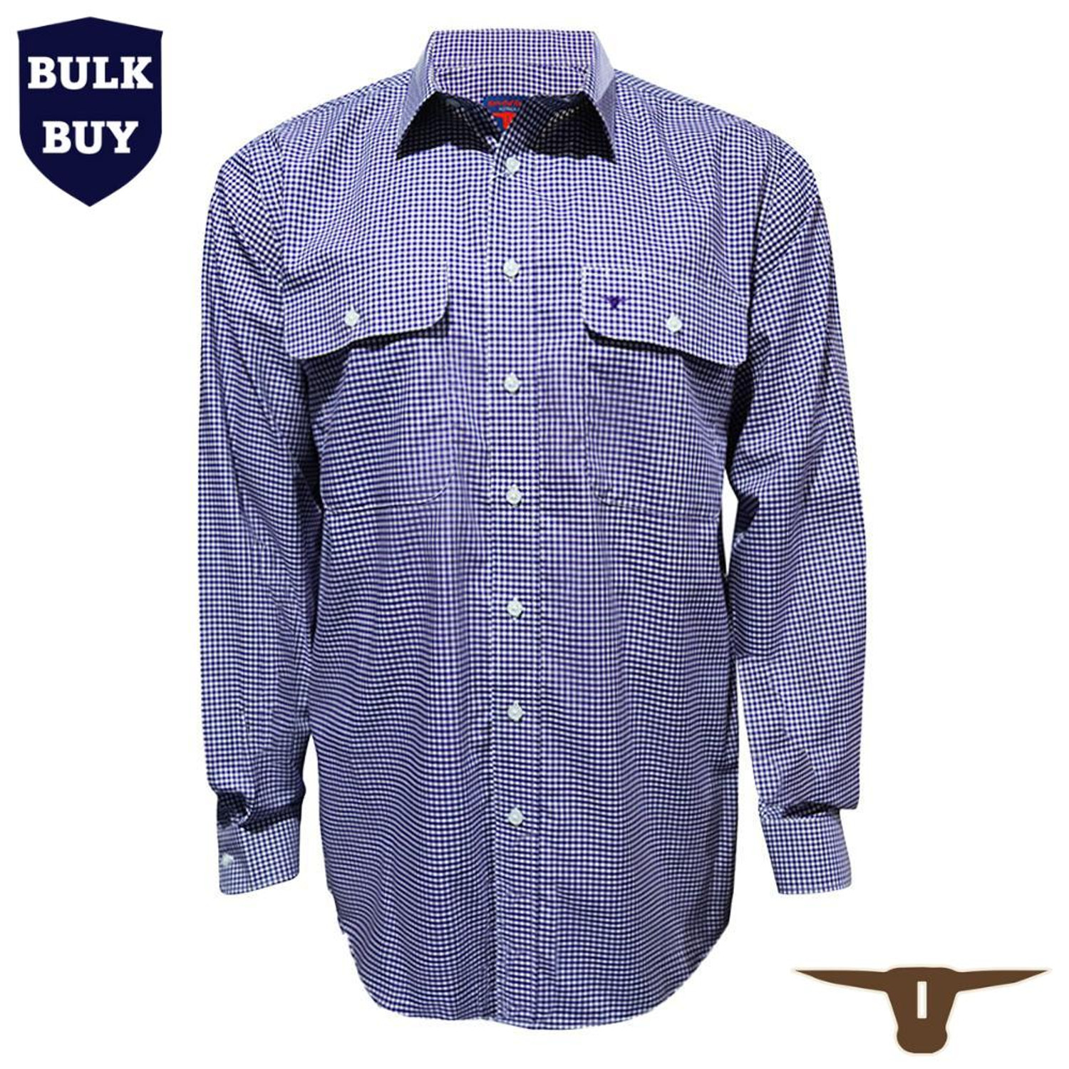  Born Out Here Mens Long Sleeve Open Front Shirt in Mid Blue/White 1434633-5 (Bulk Deal Buy 4+ for $89.95 each) 