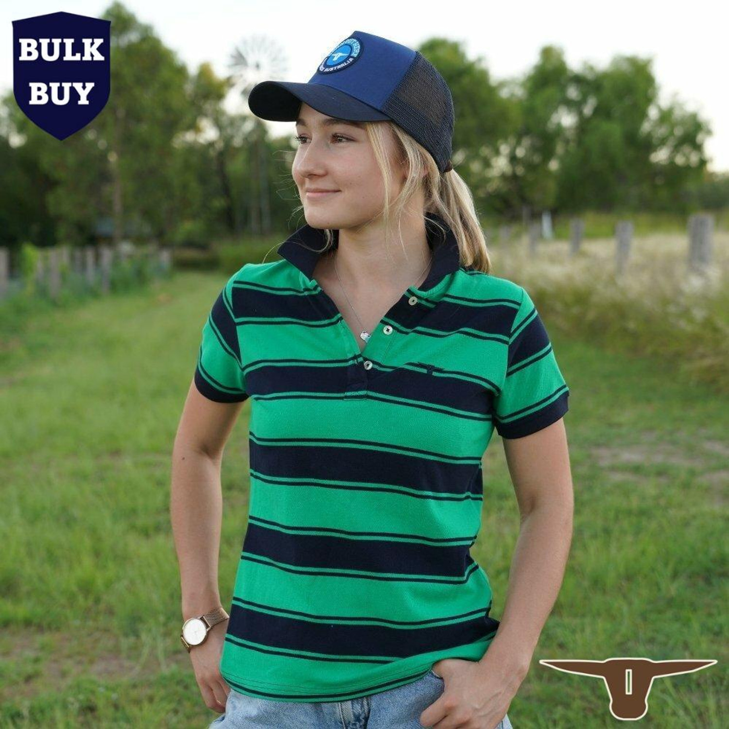  Born Out Here BLP2001 Ladies Short Sleeve Polo Shirt in Navy & Apple (Bulk Deal, Buy 4+ Save $10 each!) 