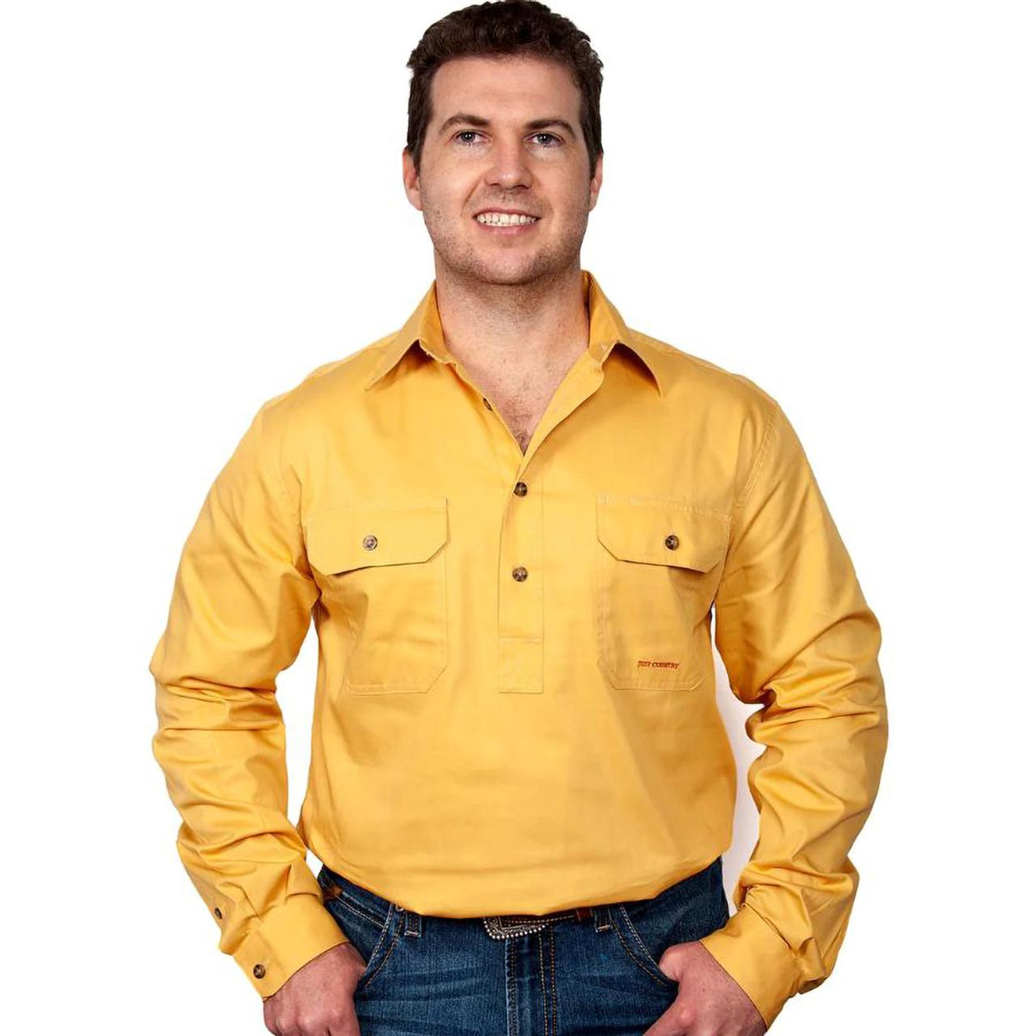  Just Country 10101 Men's Cameron Longsleeve Closed Front Workshirt  in Mustard (Bulk Buy Deal, Buy 4 or more Just Country Adults Shirts for $44.95 Each!) 