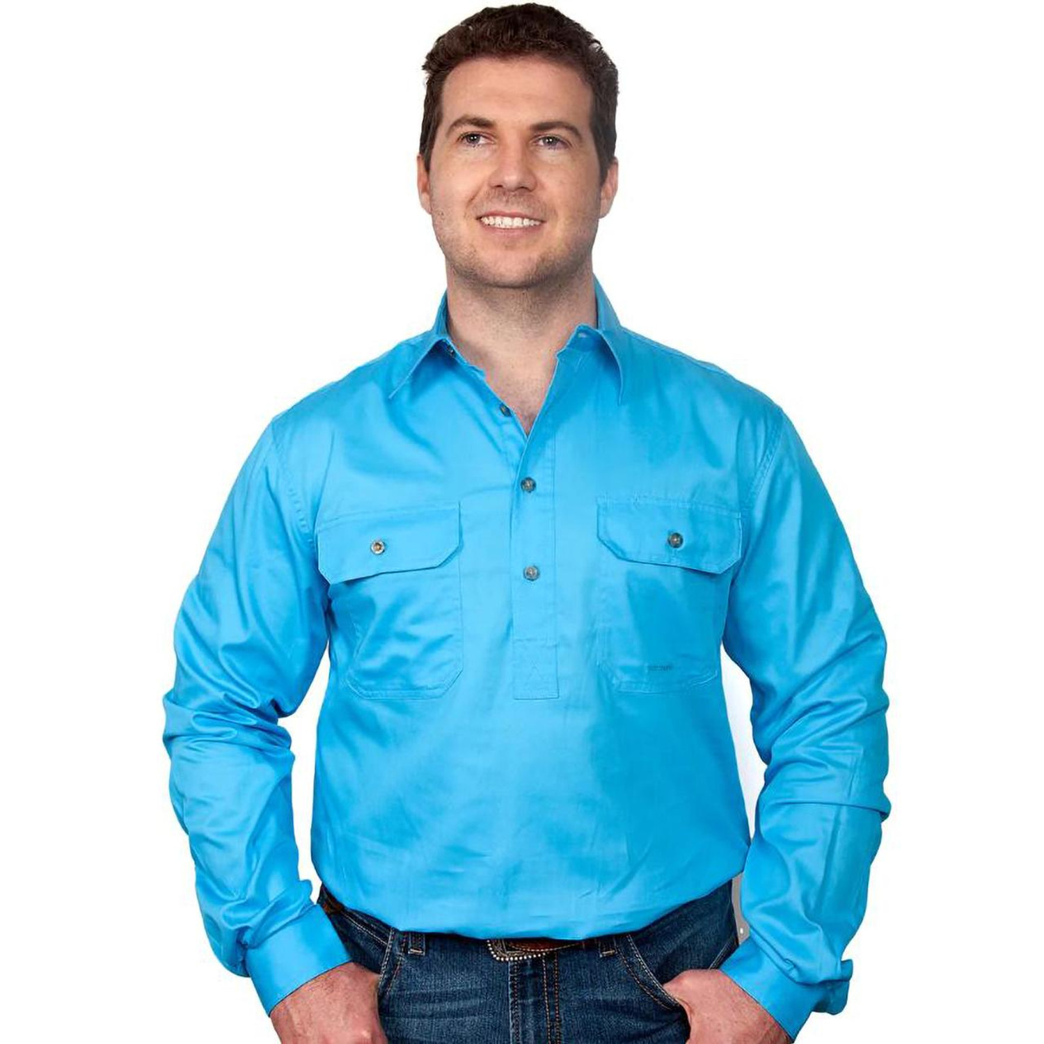  Just Country 10101 Men's Cameron Longsleeve Closed Front Workshirt  in Sky (Bulk Buy Deal, Buy 4 or more Just Country Adults Shirts for $44.95 Each!) 
