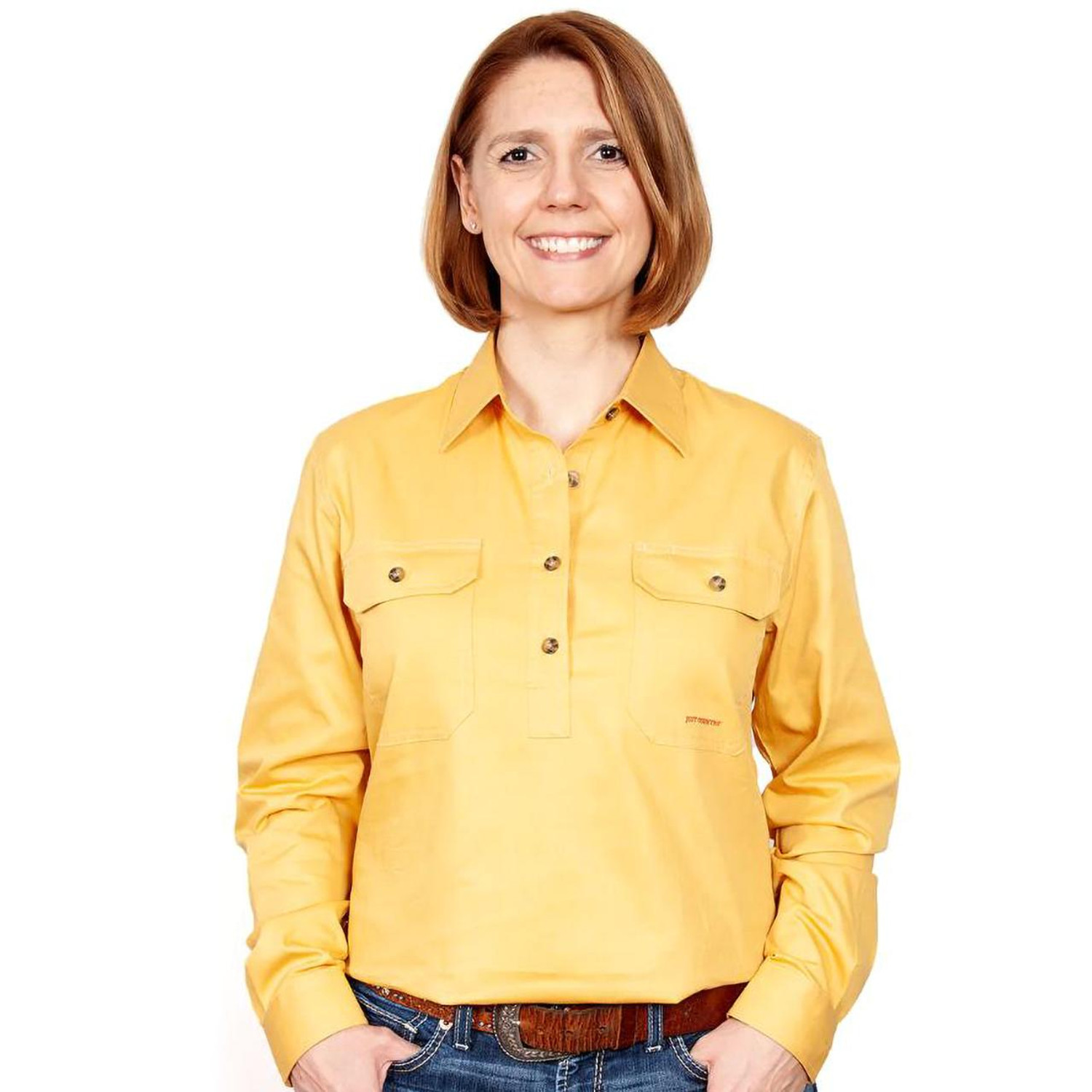  Just Country 50505 Ladies Jahna Longsleeve Closed Front Workshirt  in Mustard (Bulk Buy Deal, Buy 4 or more Just Country Adults Shirts for $44.95 Each!) 