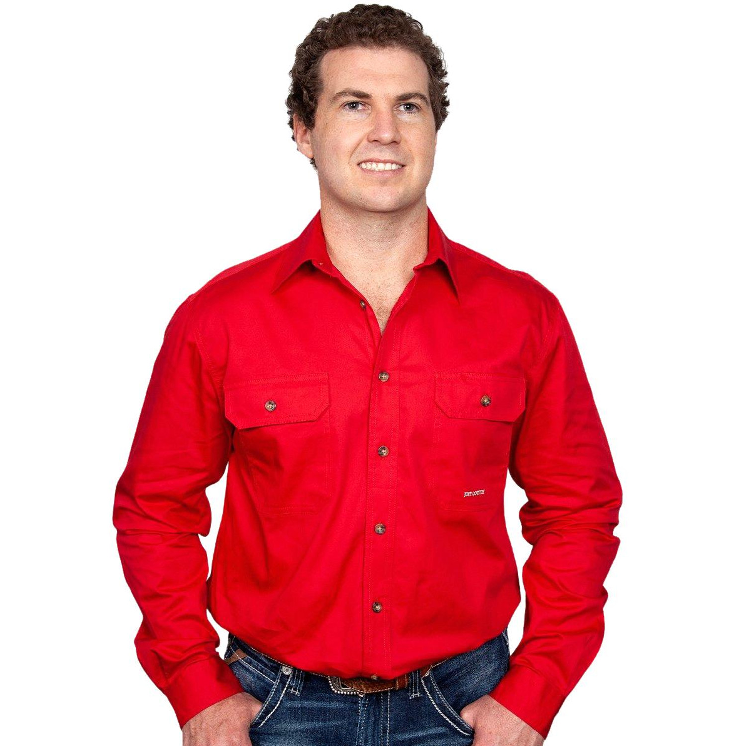 Just Country 20202 Mens Evan Longsleeve Open Front Workshirt in Chilli Bulk Buy Deal, Buy 4 or more Just Country Adults Shirts for dollar44.95 Each