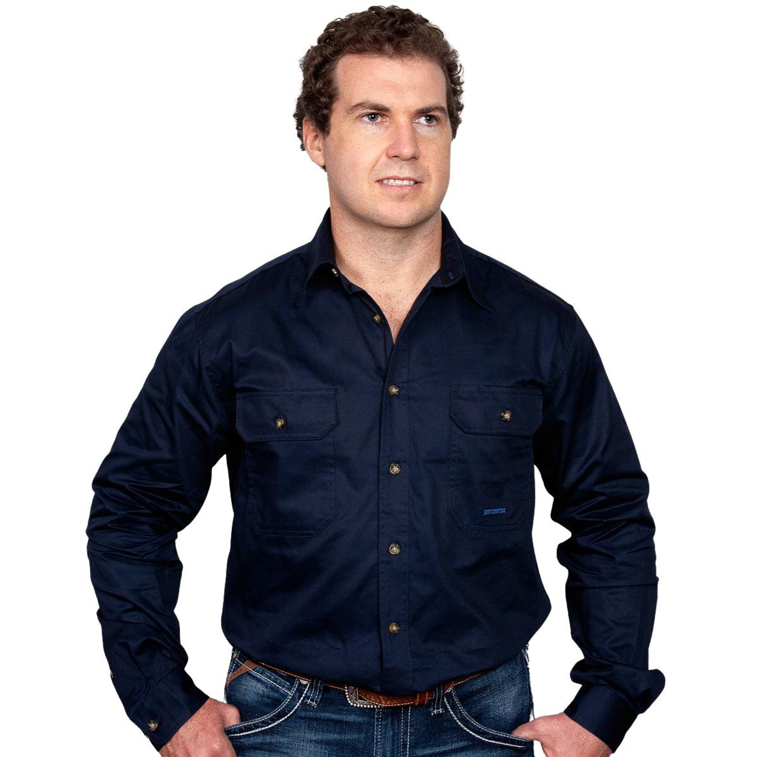 Just Country 20202 Mens Evan Longsleeve Open Front Workshirt in Navy Bulk Buy Deal, Buy 4 or more Just Country Adults Shirts for dollar44.95 Each