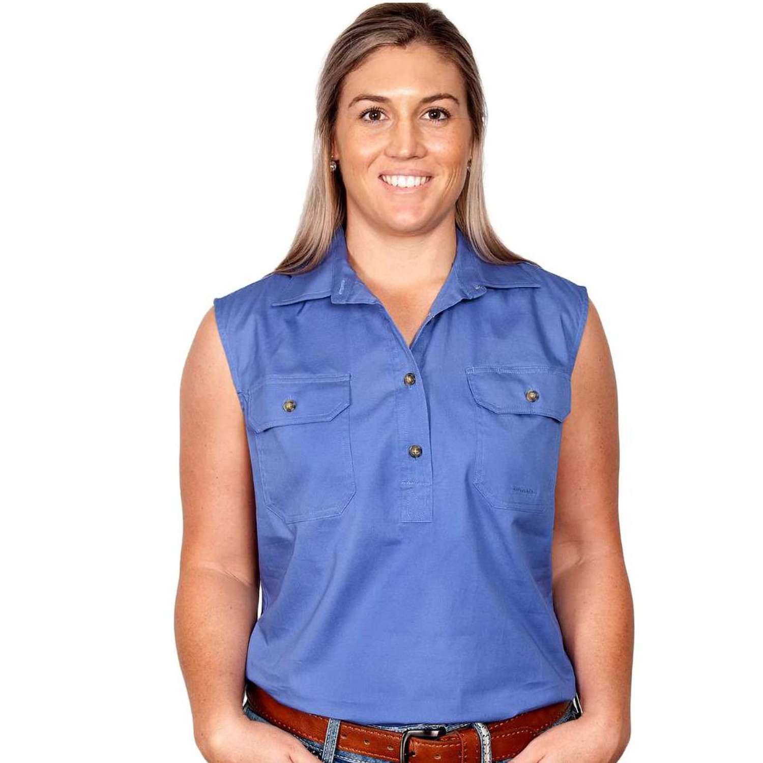  Just Country 50503 Ladies Kerry Closed Front Sleeveless Shirt  in Blue ((Bulk Buy Deal, Buy 4 or more Just Country Adults Shirts for $44.95 Each!) 
