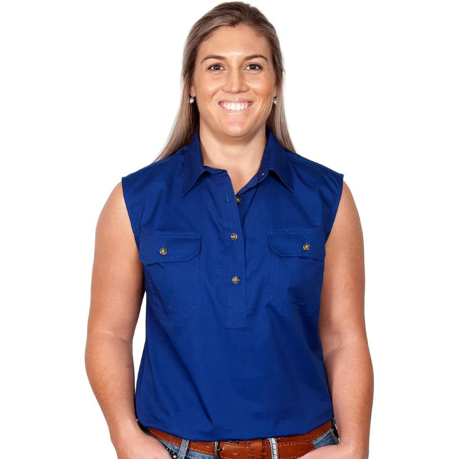  Just Country 50503 Ladies Kerry Closed Front Sleeveless Shirt  in Cobalt (Bulk Buy Deal, Buy 4 or more Just Country Adults Shirts for $44.95 Each!) 