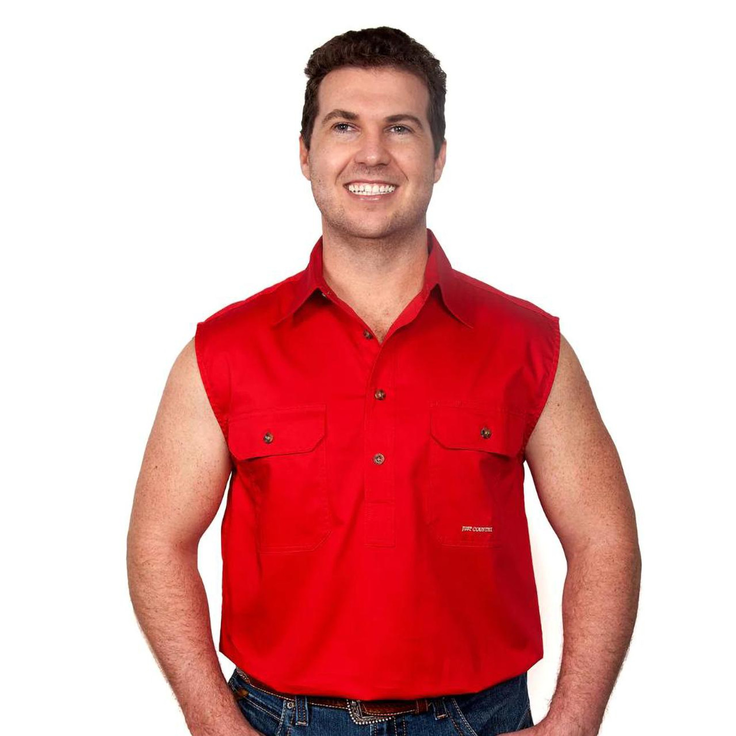  Just Country 10103 Men's Jack Closed Front Sleeveless Shirt  in Chilli (Bulk Buy Deal, Buy 4 or more Just Country Adults Shirts for $44.95 Each!) 