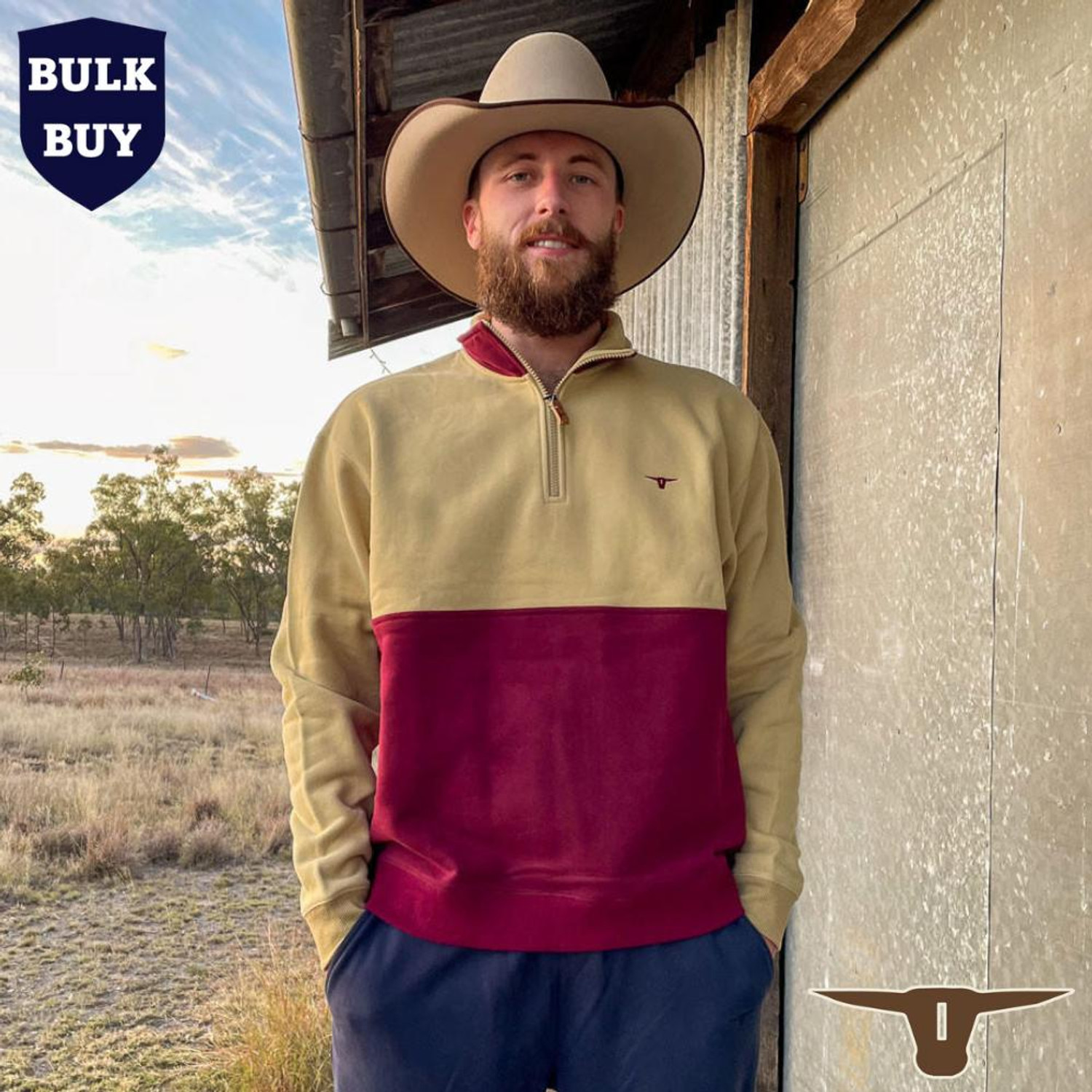  Born Out Here Long Sleeve 1/4 Zip Quality Fleece BF606 in Burgundy/Autumn (Buy 4 for $79.95each) 