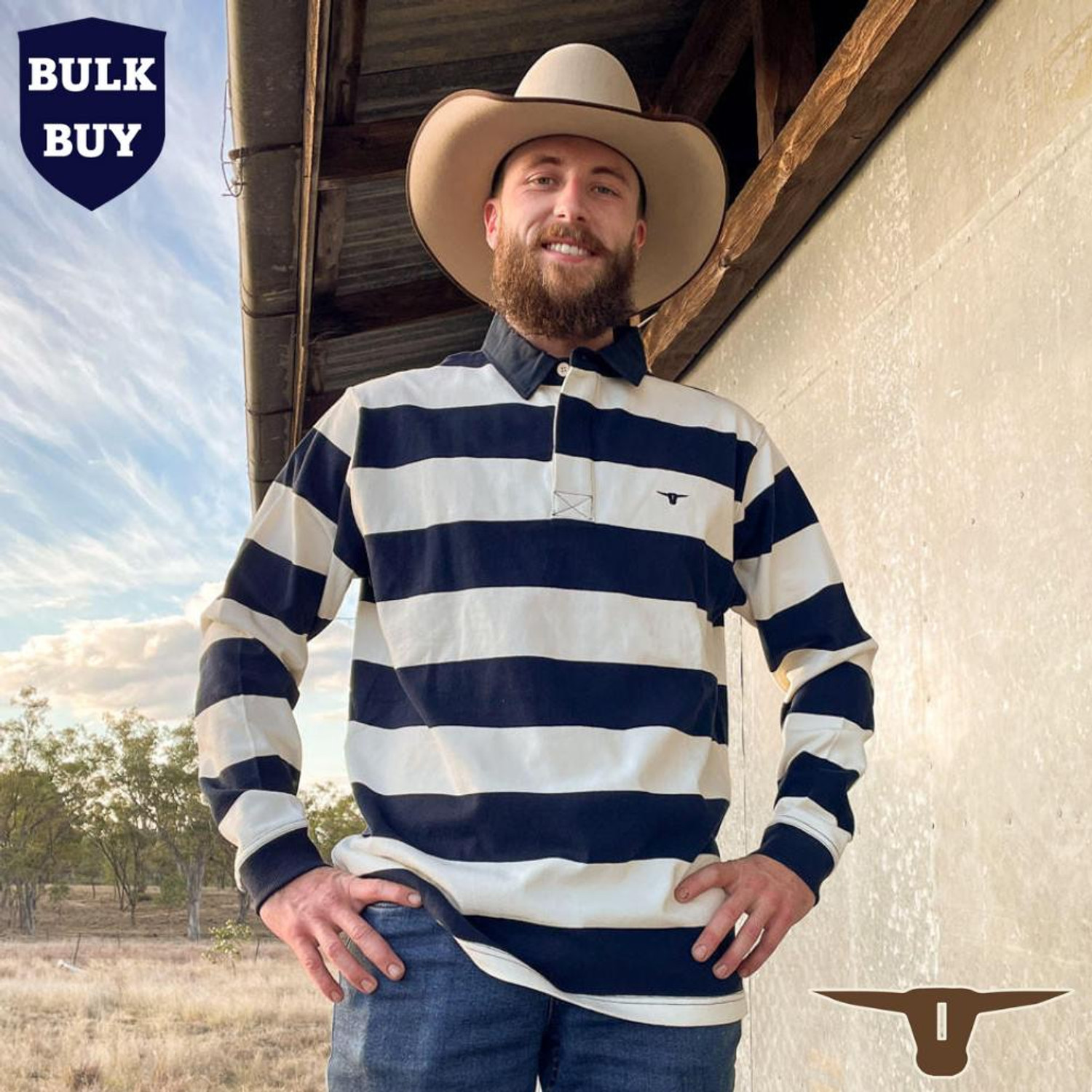 Born Out Here Long Sleeve Quality Rugby BR505 in Navy/White (Buy 4 for $89.95each)