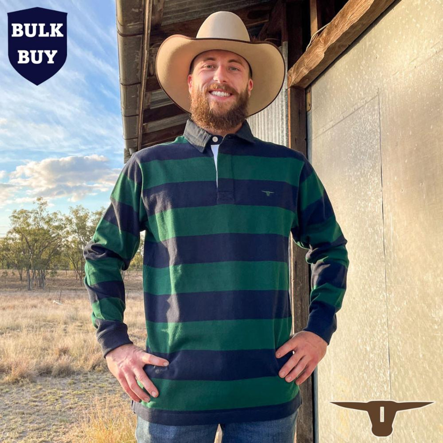  Born Out Here Long Sleeve Quality Rugby BR505 in Forest/Navy (Buy 4 for $89.95each) 