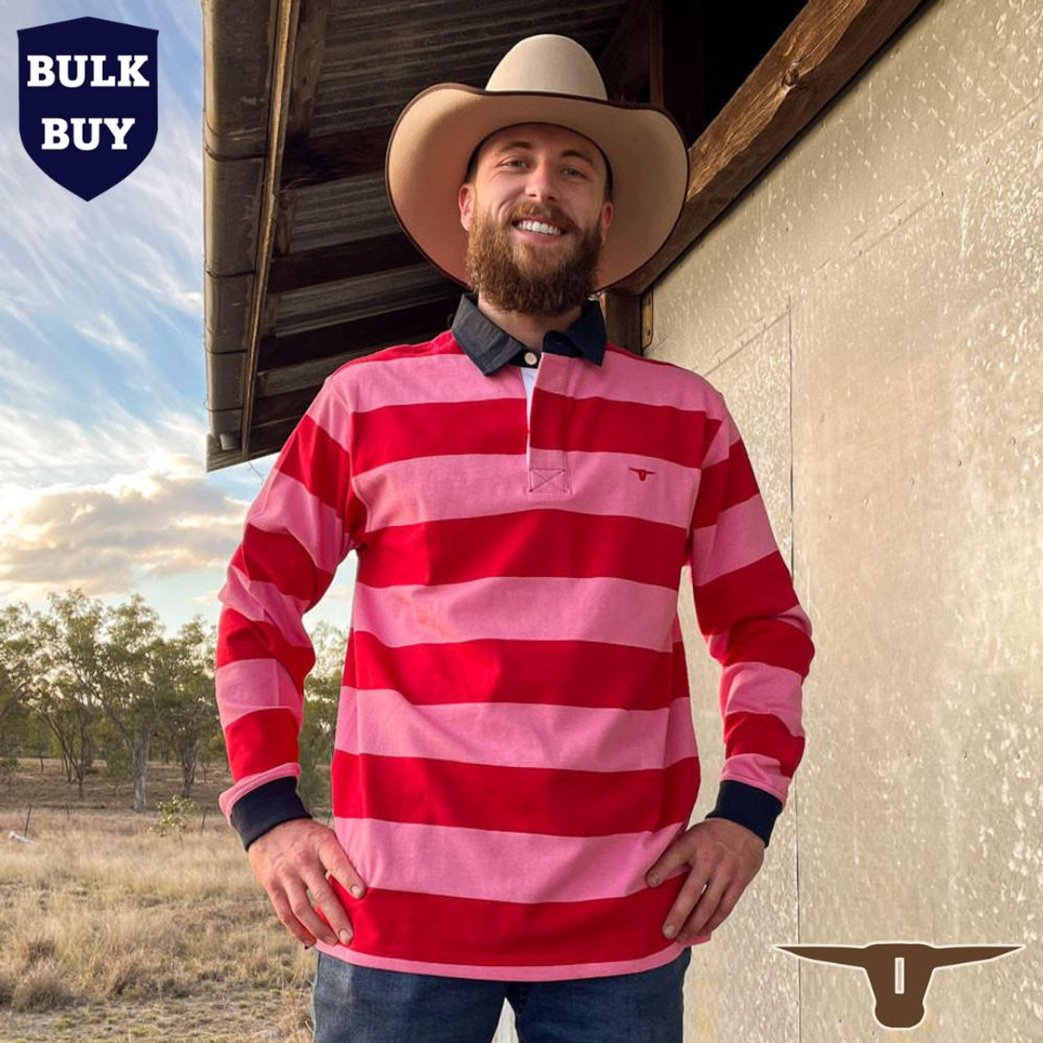  Born Out Here Long Sleeve Quality Rugby BR505 in Strawberry/Rose (Buy 4 for $89.95each) 