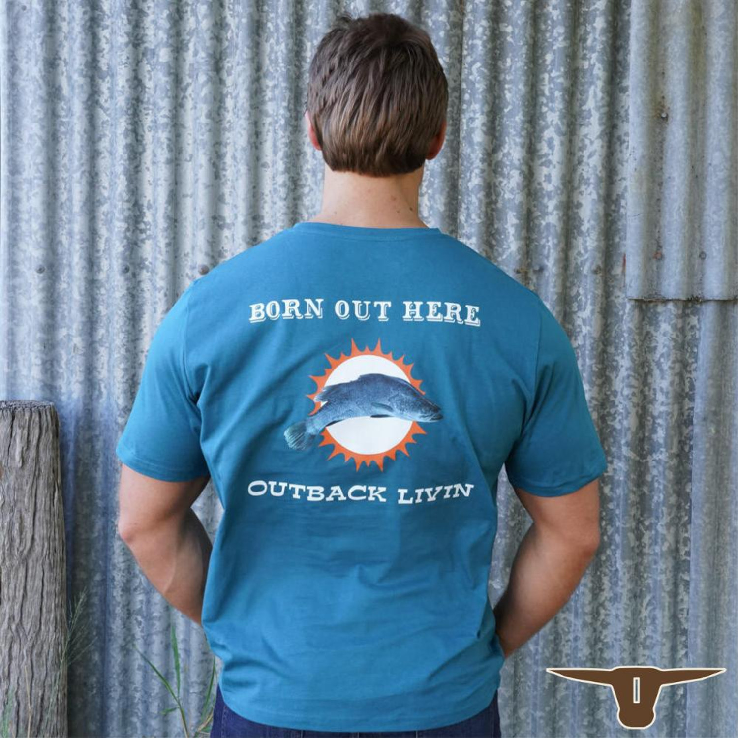  Born Out Here BMPT6 Barra T-Shirt in Petrol (Buy 4 or more for $39.95 each) 