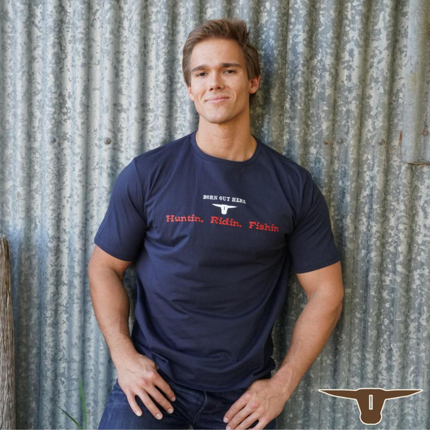  Born Out Here BMPT4 Huntin T-Shirt in Navy (Buy 4 or more for $39.95 each) 