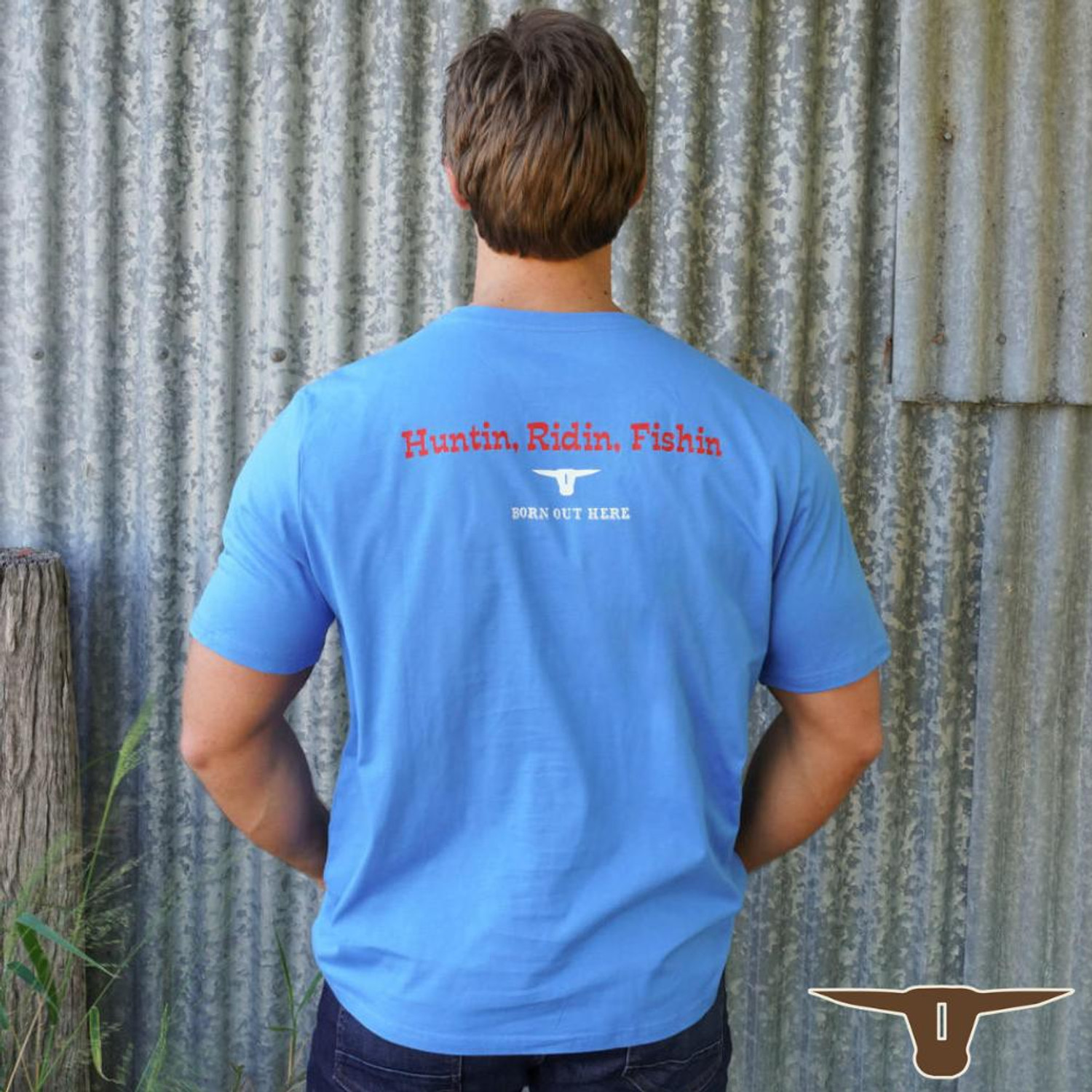  Born Out Here BMPT10 Huntin T-Shirt in Cobalt (Buy 4 or more for $39.95 each) 