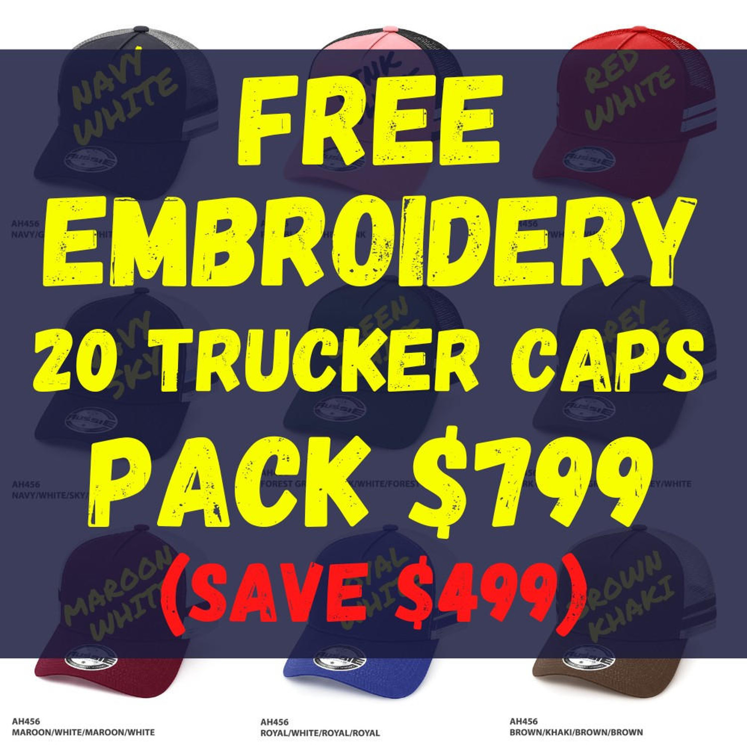  20 Trucker Caps With Free Logo Embroidery (PACKAGE DEAL) 