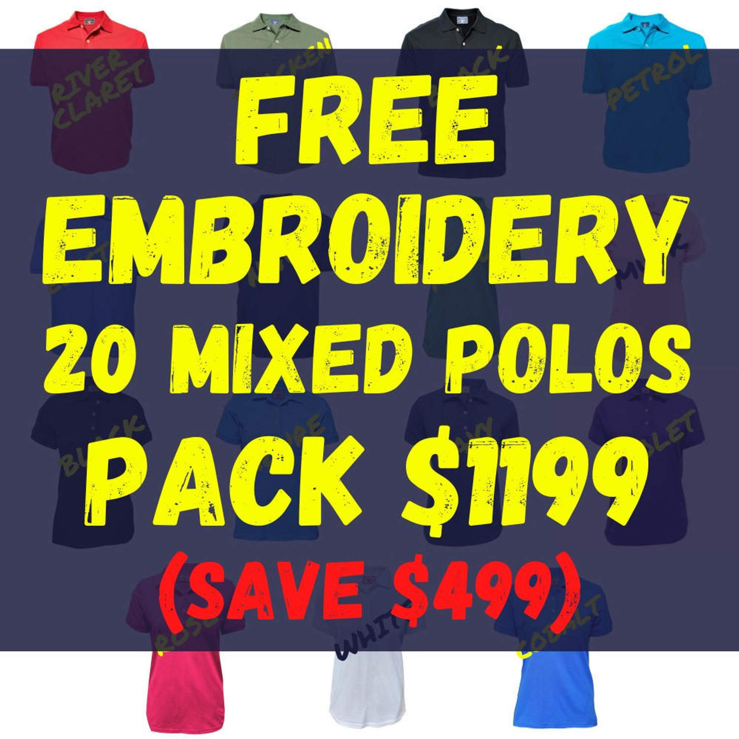  20 Mixed Cotton Polos With Free Logo Embroidery (PACKAGE DEAL) 