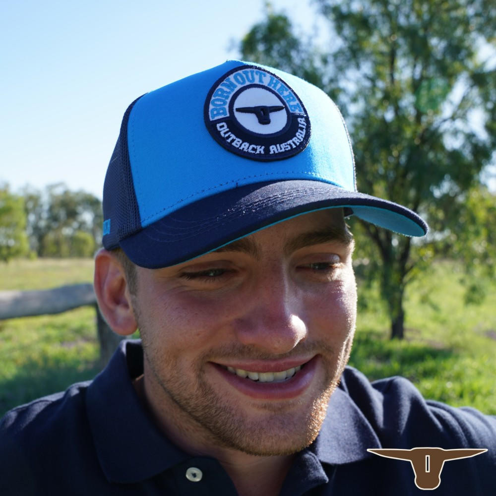 Born Out Here Original Trucker Cap in Electric/Navy