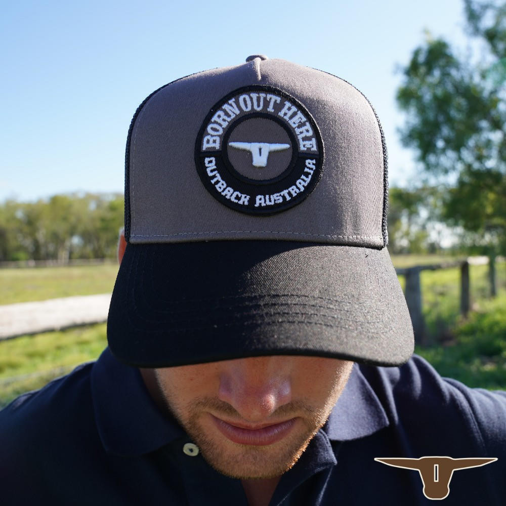 Born Out Here Original Trucker Cap in Charcoal/Black