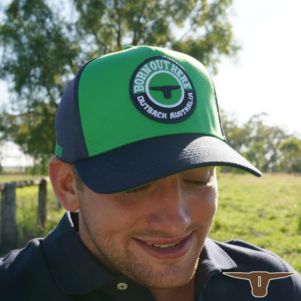 Born Out Here Original Trucker Cap in Apple/Navy