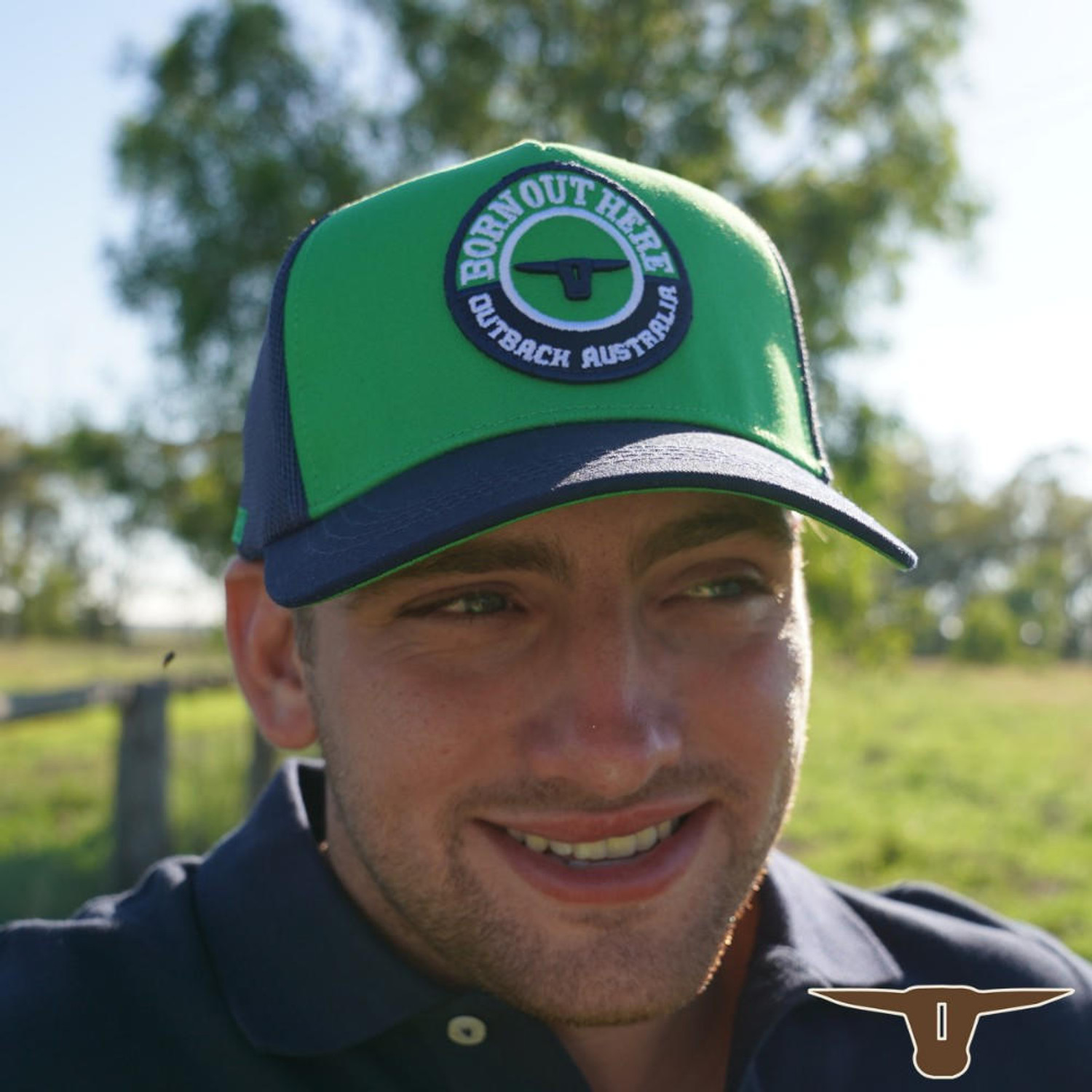  Born Out Here Original Trucker Cap in Apple/Navy 