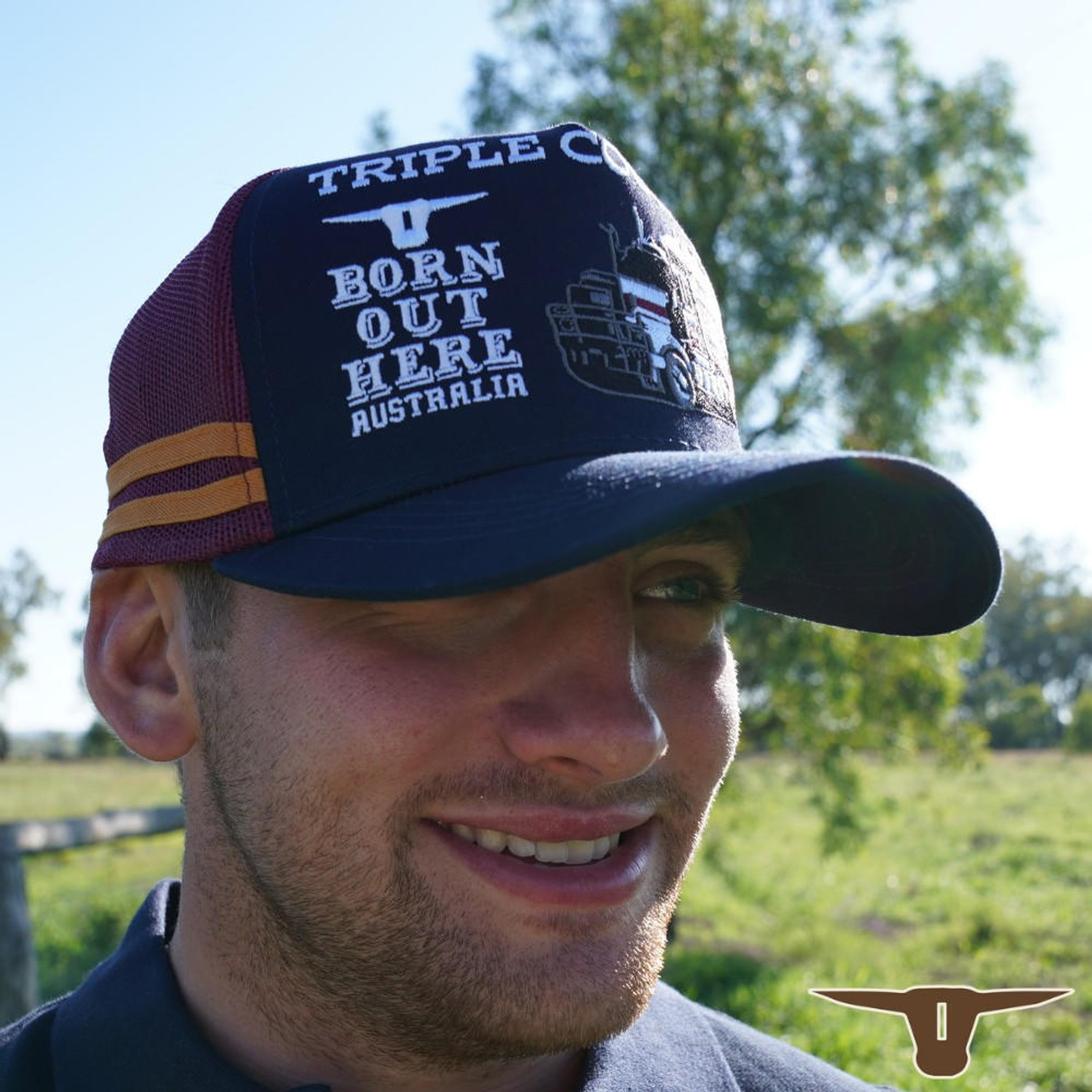  Born Out Here Triple Country Cap in Navy/Maroon 