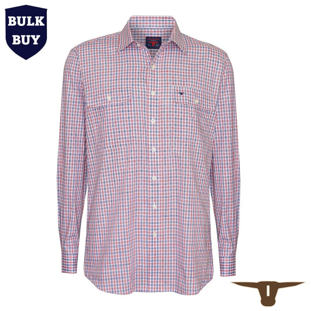 Born Out Here Mens Long Sleeve Open Front Shirt in Bur/Nav/White Medium Check (Bulk Deal Buy 4+ for $89.95 each)