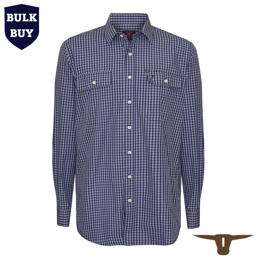Born Out Here Mens Long Sleeve Open Front Shirt in Navy/Puty Medium Check (Bulk Deal Buy 4+ for $89.95 each)