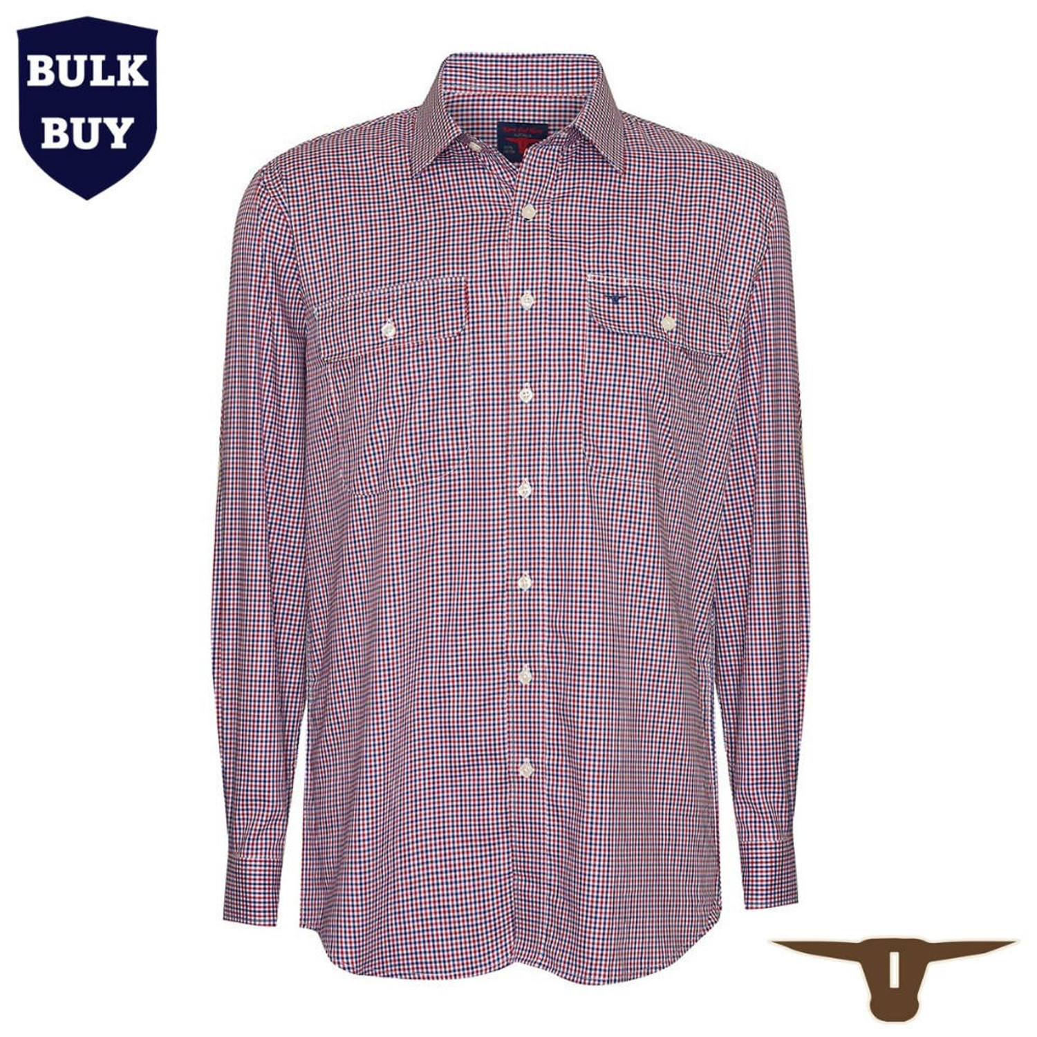  Born Out Here Mens Long Sleeve Open Front Shirt in Nav/Bur/White Mini Check (Bulk Deal Buy 4+ for $89.95 each) 