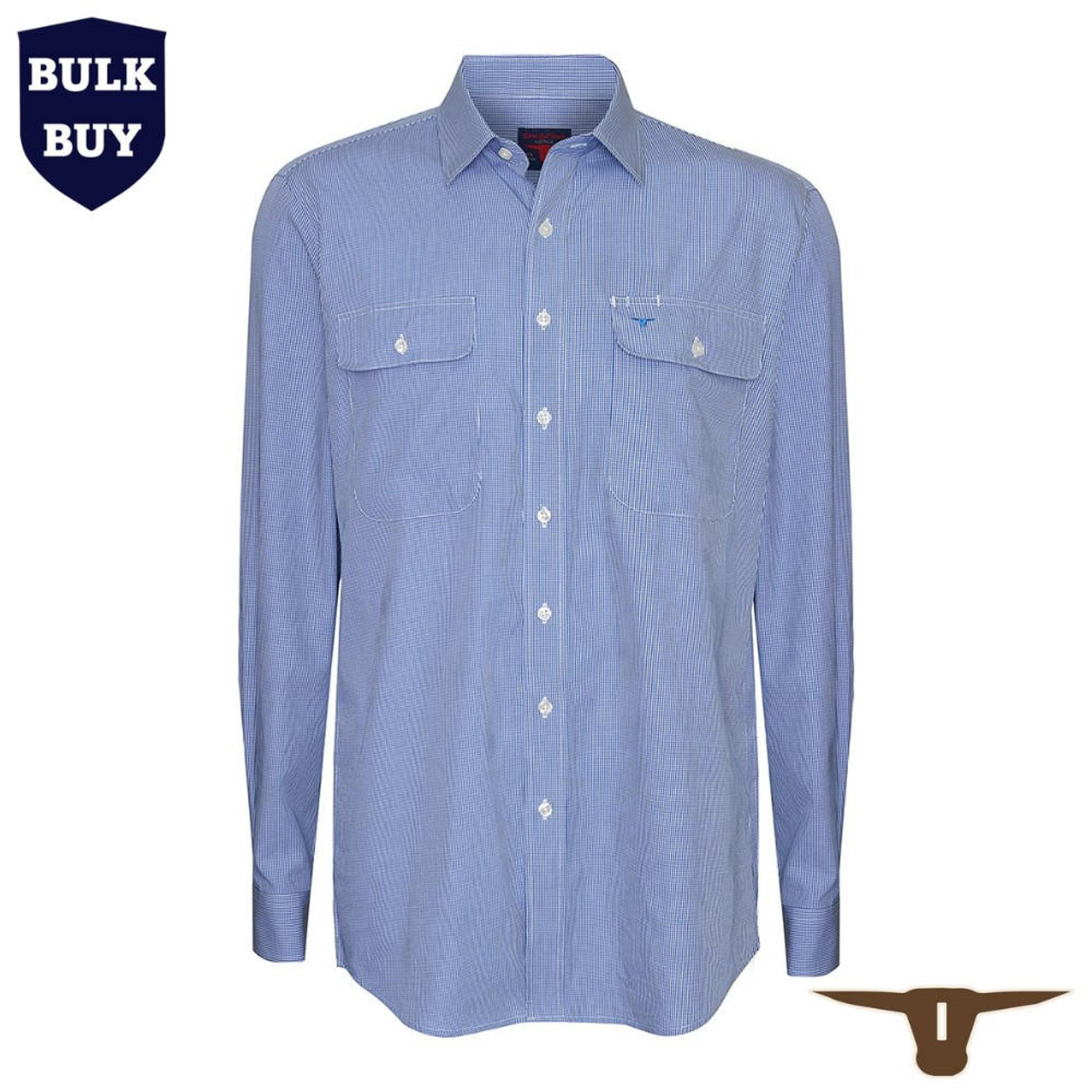  Born Out Here Mens Long Sleeve Open Front Shirt in Royal/White Mini Check (Bulk Deal Buy 4+ for $89.95 each) 