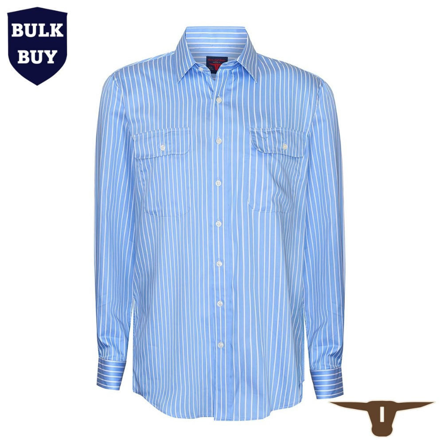  Born Out Here Mens Long Sleeve Open Front Shirt in Blue/White Medium Stripe (Bulk Deal Buy 4+ for $89.95 each) 