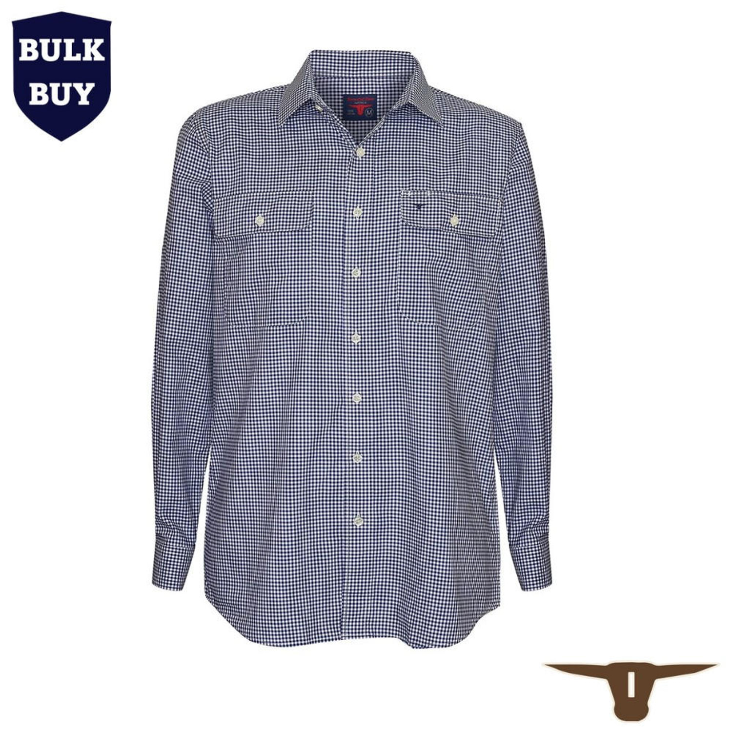 Born Out Here Mens Long Sleeve Open Front Shirt in Mar/Nav/White Small Check (Bulk Deal Buy 4+ for $89.95 each)