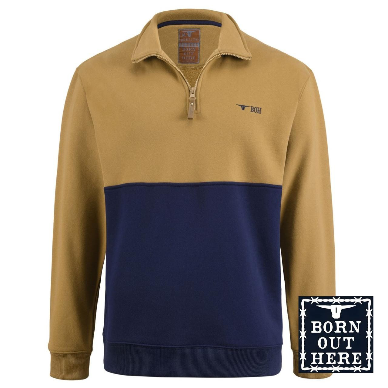  Born Out Here 1/4 Zip Quality Fleece BF606 in Navy/Charmwood (Buy 4+ Save $10 Each) 
