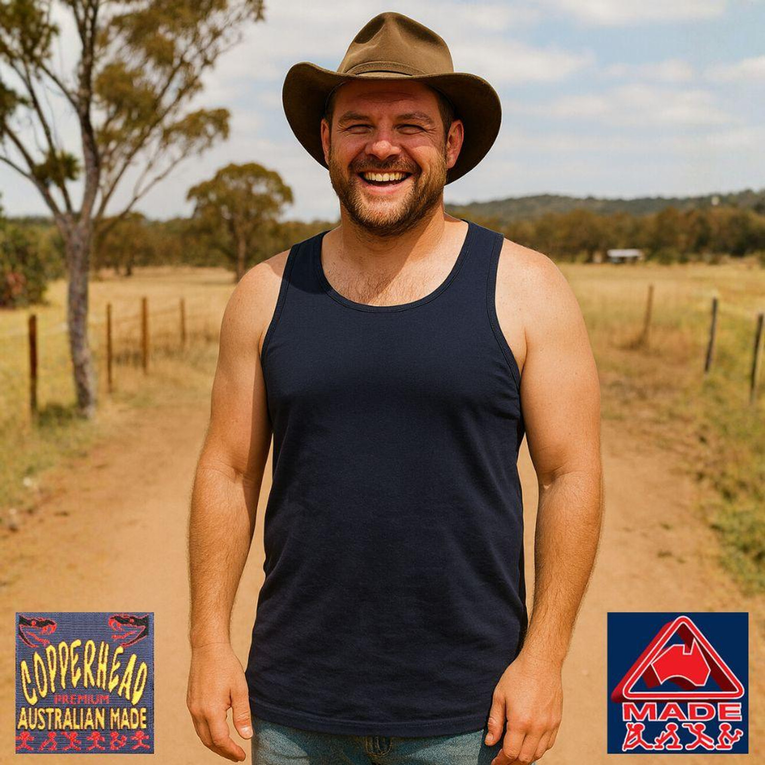 Copperhead Australian Cotton Singlet in Navy (Buy 4+ Save $5each)   Copperhead Australian Cotton Singlet in Navy (Buy 4+ Save $5each)