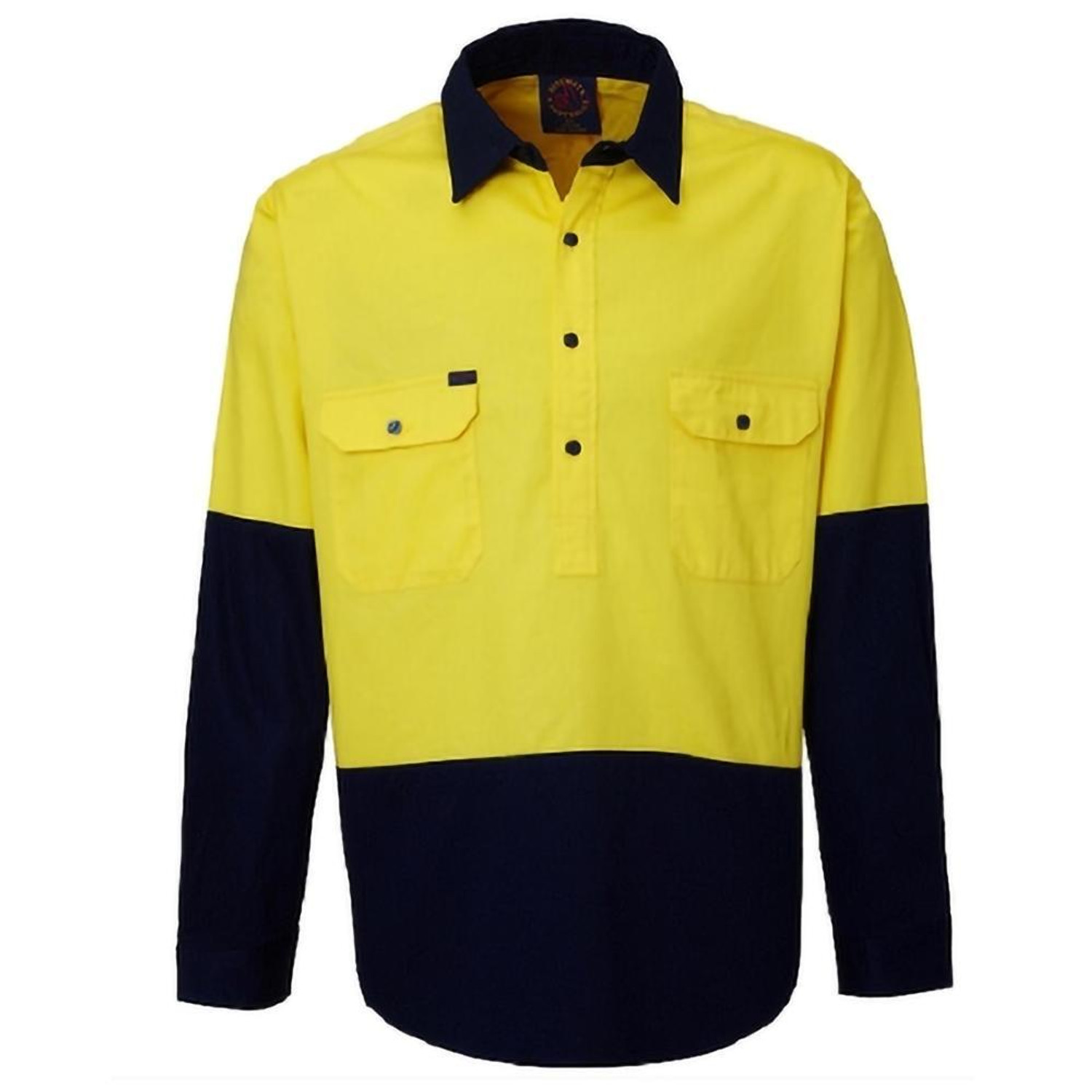 Embroidery FREE EMBROIDERY - Men's Closed Front Long Sleeve Shirt in Yellow/Navy (Buy 20+)