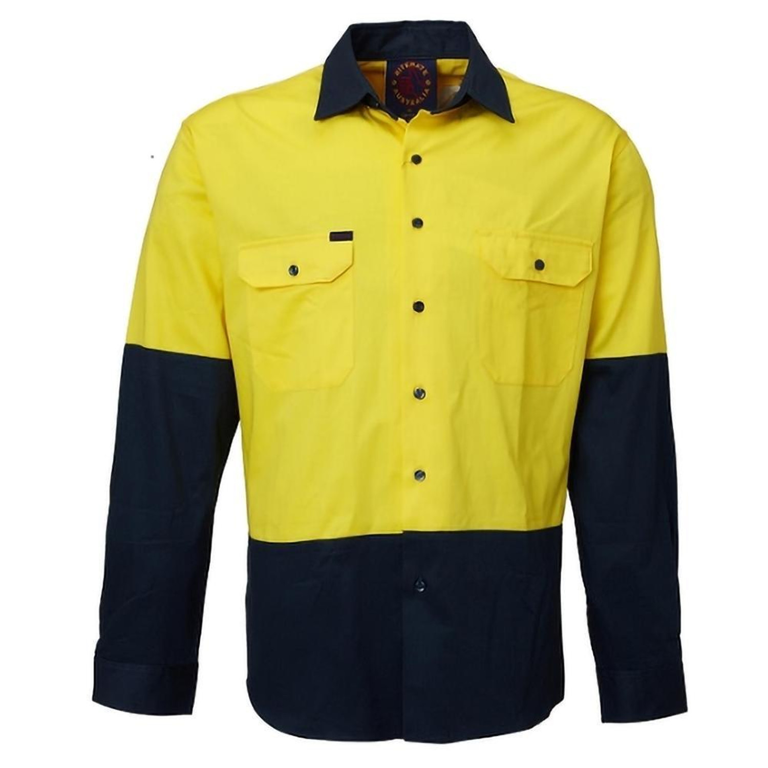 Embroidery FREE EMBROIDERY - Men's Open Front 2 Tone Long Sleeve Shirt in Yellow/Bottle (Buy 20+)
