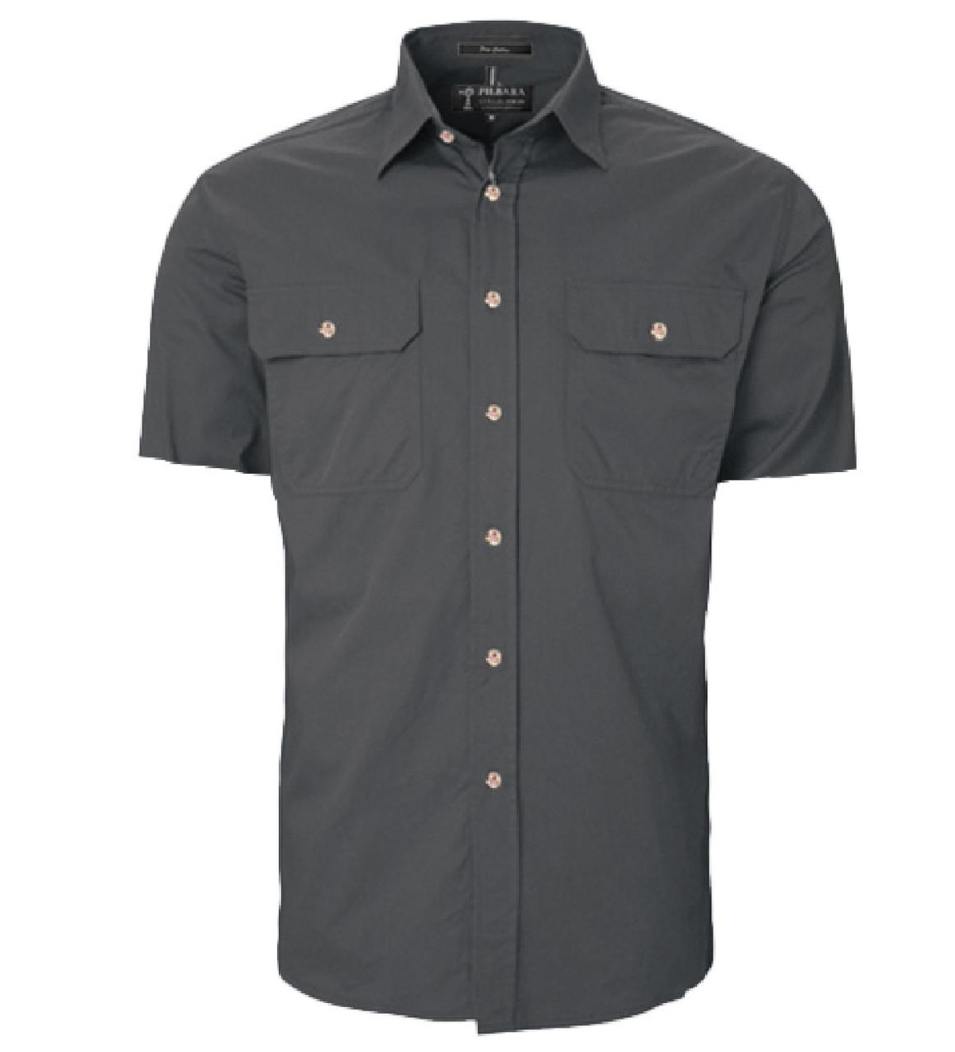  Ritemate RM500BTS Pilbara Men's Open Front Short Sleeve Shirt in Charcoal (Bulk Buy Deal - Buy 4+ Save $20+) 