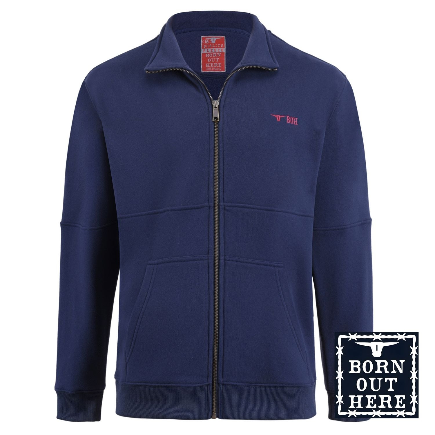Born Out Here Long Sleeve Full Zip Quality Fleece in Navy