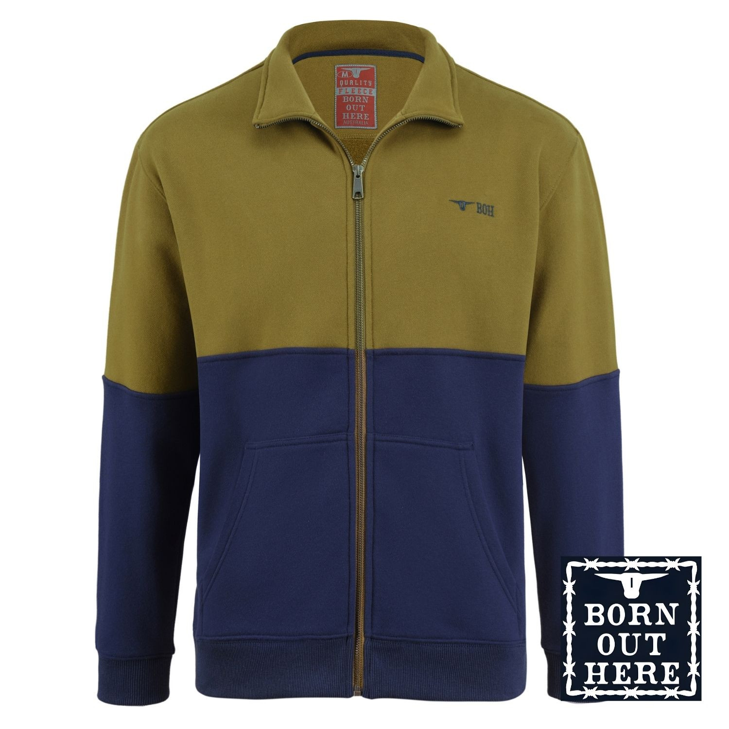 Born Out Here Long Sleeve Full Zip Quality Fleece in Navy Charmwood
