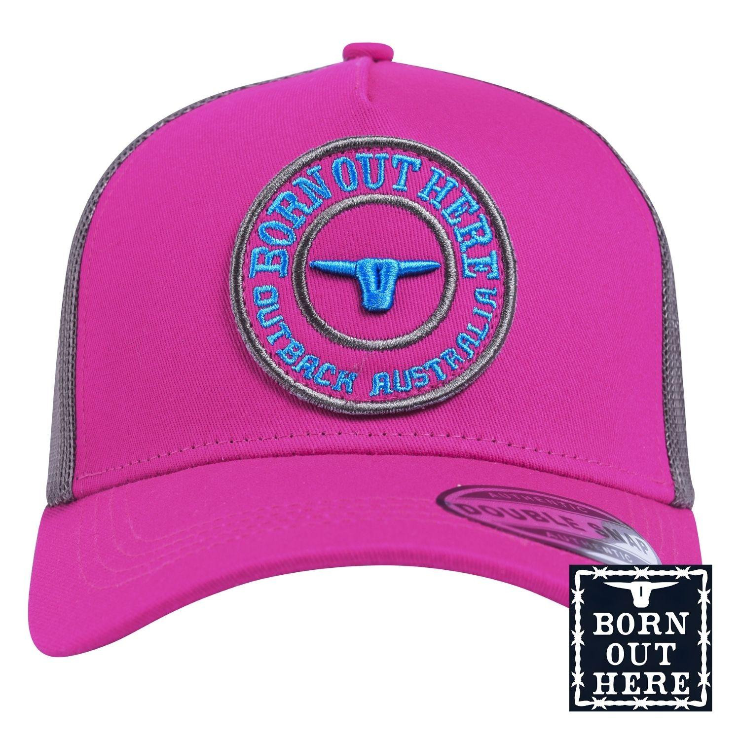  Born Out Here Original Trucker Cap in Magenta/Bush 
