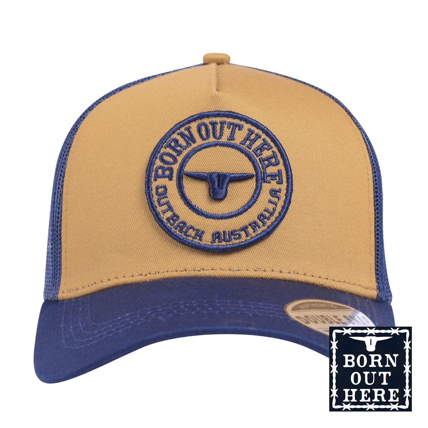  Born Out Here Original Trucker Cap in Tobacco/Navy 
