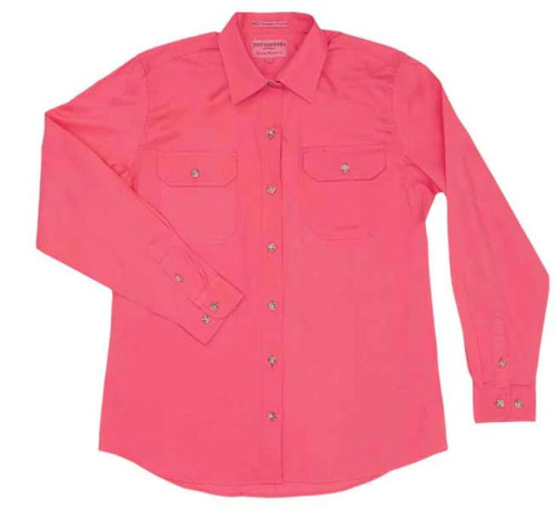 Just Country 50502 Ladies Brooke Longsleeve Open Front Workshirt in Hot Pink Bulk Buy Deal, Buy 4 or more Just Country Shirts for dollar34.95 Each