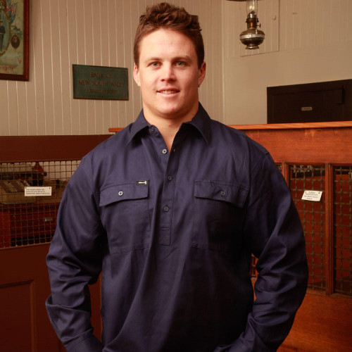 Hammer and Needle Cotton Drill Long Sleeve/Closed Front Navy Workshirt