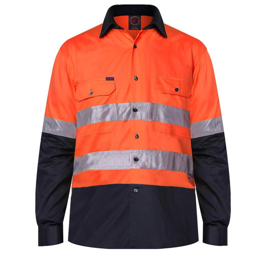 Ritemate RM1050R Open Front with Reflective Tape Shirt in Orange/Navy Bulk Buy Deal, Buy 4 or more RM1050R Shirts for dollar64.95 Each