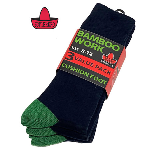 Sombrero Bamboo 3 Pack Cushion Foot Socks