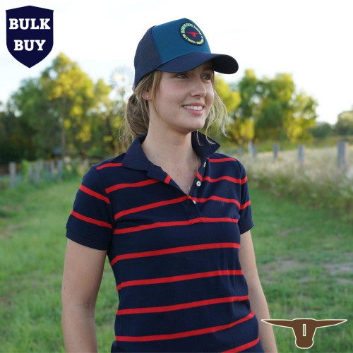  Born Out Here BLP2001 Ladies Short Sleeve Polo Shirt in Navy & Red (Bulk Deal, Buy 4+ Save $10 each!) 