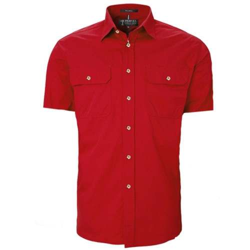 Ritemate RM500BTS Pilbara Mens Open Front Short Sleeve Shirt in Red Bulk Deal, Buy 4 for dollar44.95 Each