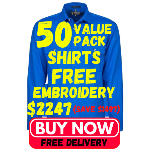 50 Work Shirts Free Logo Embroidery and Free Freight
