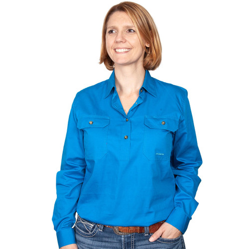 Just Country 50505 Ladies Jahna Longsleeve Closed Front Workshirt in Blue Jewel Bulk Buy Deal, Buy 4 or more Just Country Adults Shirts for dollar44.95 Each