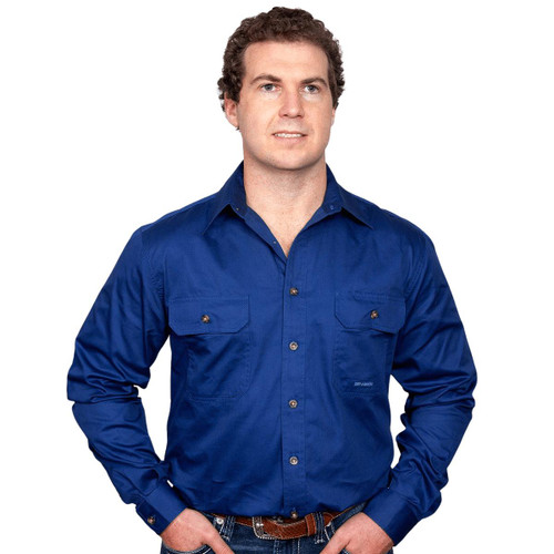 Just Country 20202 Mens Evan Longsleeve Open Front Workshirt in Cobalt Bulk Buy Deal, Buy 4 or more Just Country Adults Shirts for dollar44.95 Each