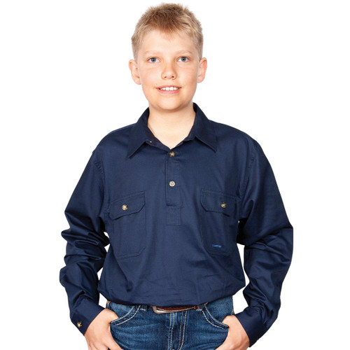 Just Country 30303 KIDS Lachlan Longsleeve Closed Front Shirt in Navy Bulk Buy Deal, Buy 4 or more Just Country Kids Shirts for dollar39.95 Each
