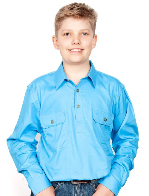 Just Country 30303 KIDS Lachlan Longsleeve Closed Front Shirt in Sky (Bulk Buy Deal, Buy 4 or more Just Country Kids Shirts and Save $20+)